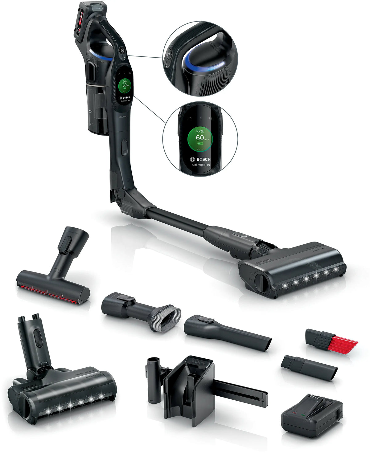 Bosch Unlimited 10 BXS1041BQC Akku-Staubsauger auf weißem Hintergrund