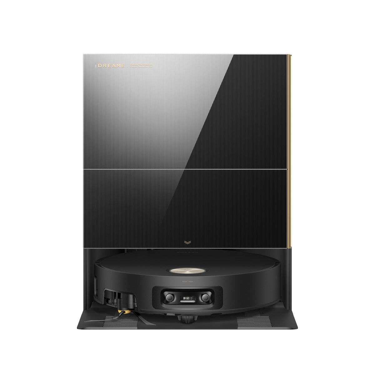 Dreame X60 Pro Ultra Complete Saug- und Wischroboter – Schwarz – Frontansicht von Roboter und Station
