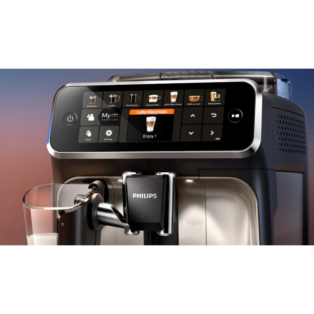 Philips Series 5400 EP5447/90 LatteGo Kaffeevollautomat – Chrom – Farbdisplay und Getränkeauswahl