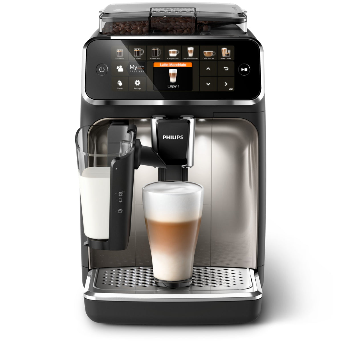 Philips Series 5400 EP5447/90 LatteGo Kaffeevollautomat – Chrom – Kaffeevollautomat mit Chromfront und LatteGo